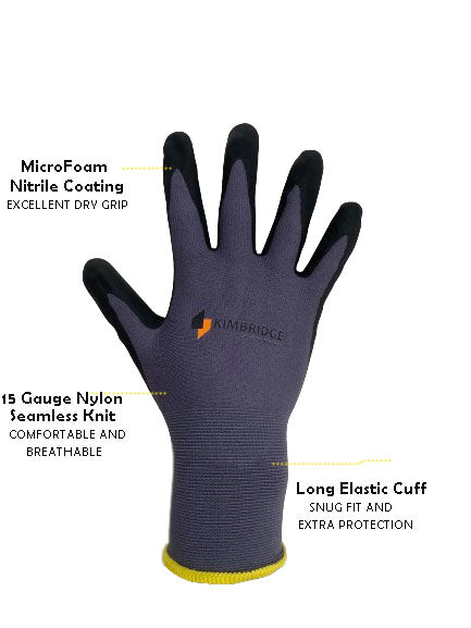 Safety Gloves, Nitrile Coated, 15-Gauge Nylon, Large, 12 Pairs/Pack, GVS-L
