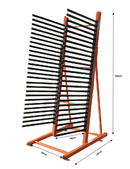 METAL RACK TO HOLD WINDSHIELDS, AUTO GLASS. HOLDS 25 WINDSHIELDS. UPRIGHT, SINGLE SIDED STAND ALONE RACK. CAN BE MOUNTED TO THE GROUND.