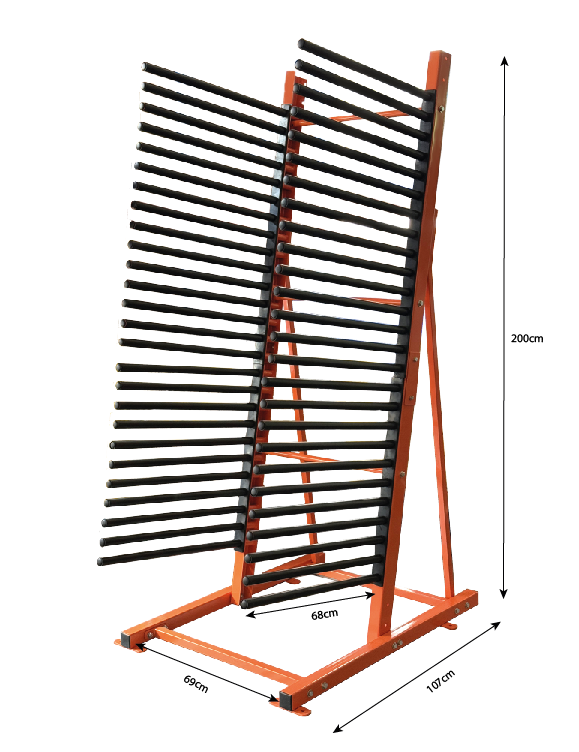 METAL RACK TO HOLD WINDSHIELDS, AUTO GLASS. HOLDS 25 WINDSHIELDS. UPRIGHT, SINGLE SIDED STAND ALONE RACK. CAN BE MOUNTED TO THE GROUND.