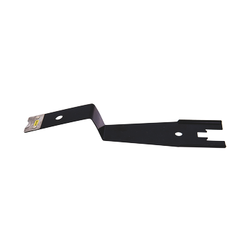 This is a photo of a C-Clip removal/installation tool used in auto glass replacement. It is a thin, black sheet of metal in the shape of a "z" with a grey metal tip. 