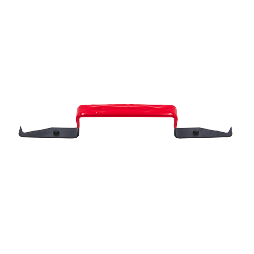 This is a photo of a double-end molding release tool. It has a red handle is the middle and two metal bits on either side.